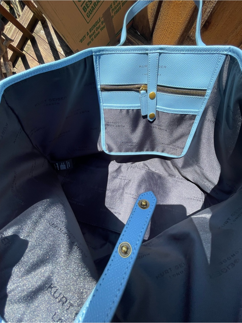 NWT Pristine Kurt Geiger London Pastel Blue Saffiano -Style 100% Leather Tote - Picture 5 of 14
